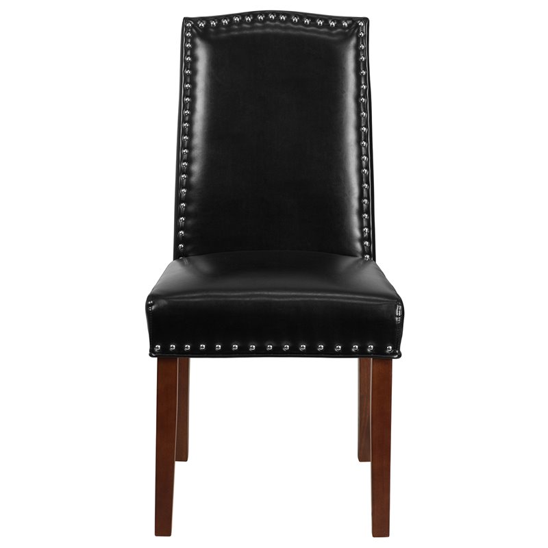 Pemberly Row Contemporary Chair With Nail Heads In Black Leather