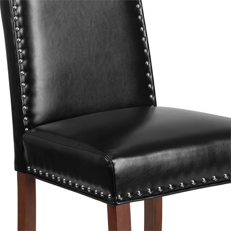 Pemberly Row Contemporary Chair With Nail Heads In Black Leather