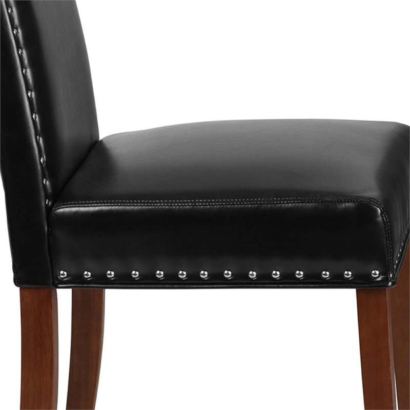 Pemberly Row Contemporary Chair With Nail Heads In Black Leather
