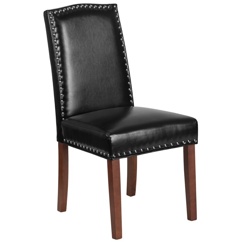 Pemberly Row Contemporary Chair With Nail Heads In Black Leather