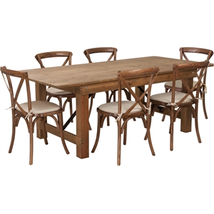 Pemberly Row 7'X40&quot Farm Table 6 Chair Set In Antique Rustic