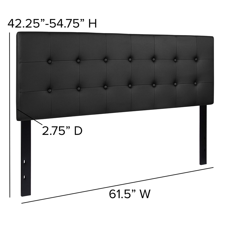 Pemberly Row Modern Upholstered Queen Panel Headboard in Black