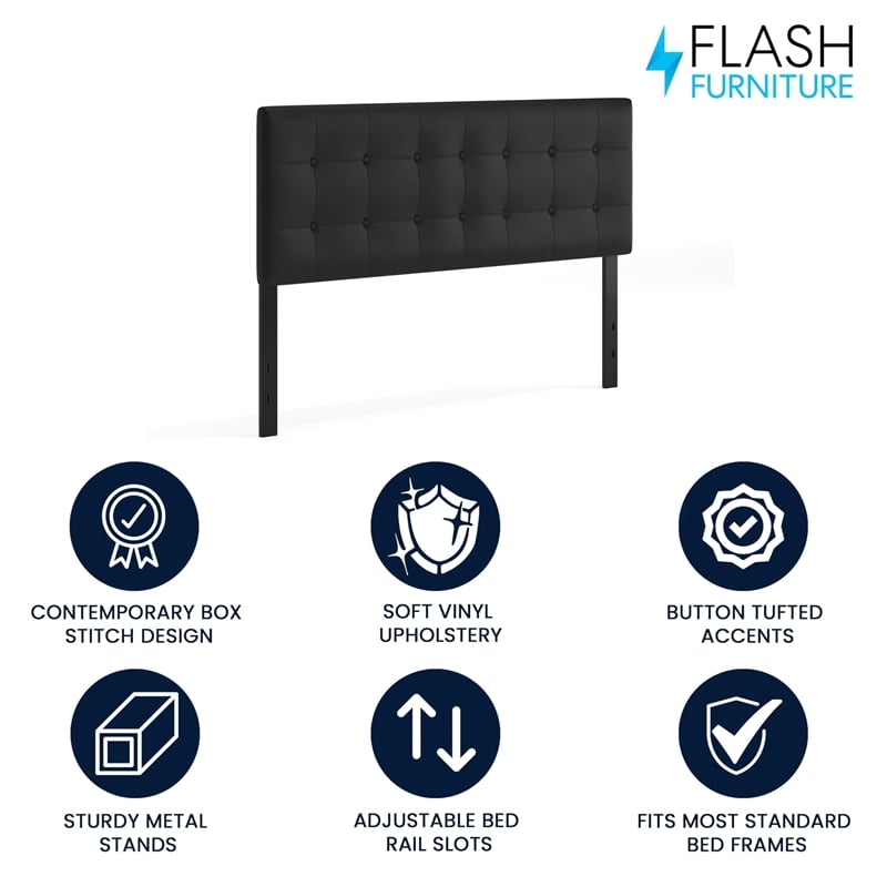 Pemberly Row Modern Upholstered Queen Panel Headboard in Black