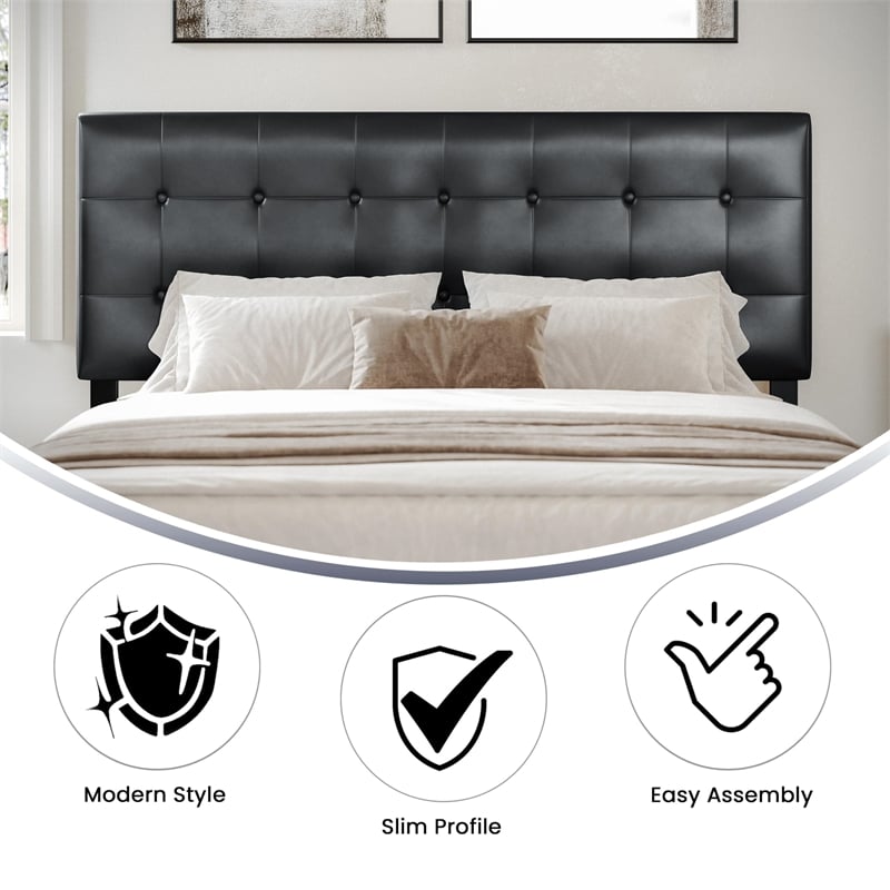 Pemberly Row Modern Upholstered Queen Panel Headboard in Black