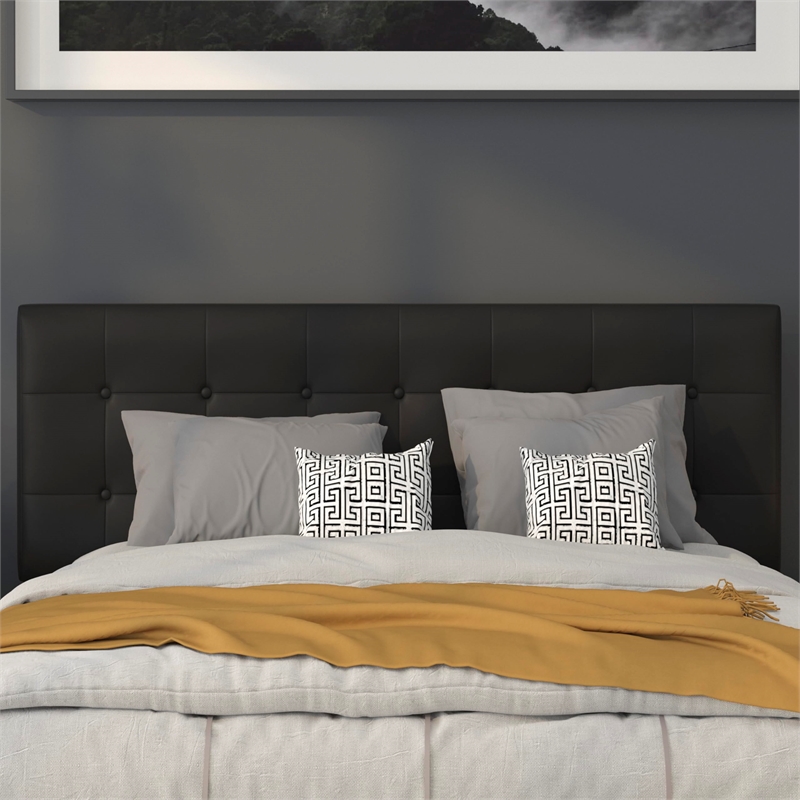 Pemberly Row Modern Upholstered Queen Panel Headboard in Black