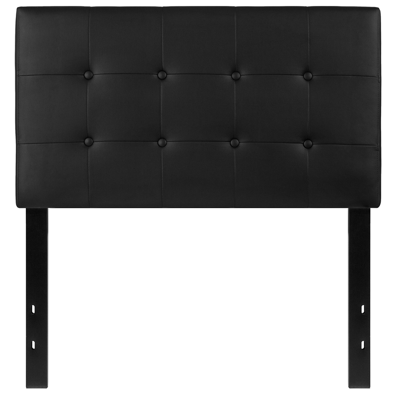 Pemberly Row Faux Leather Tufted Twin Panel Headboard in Black