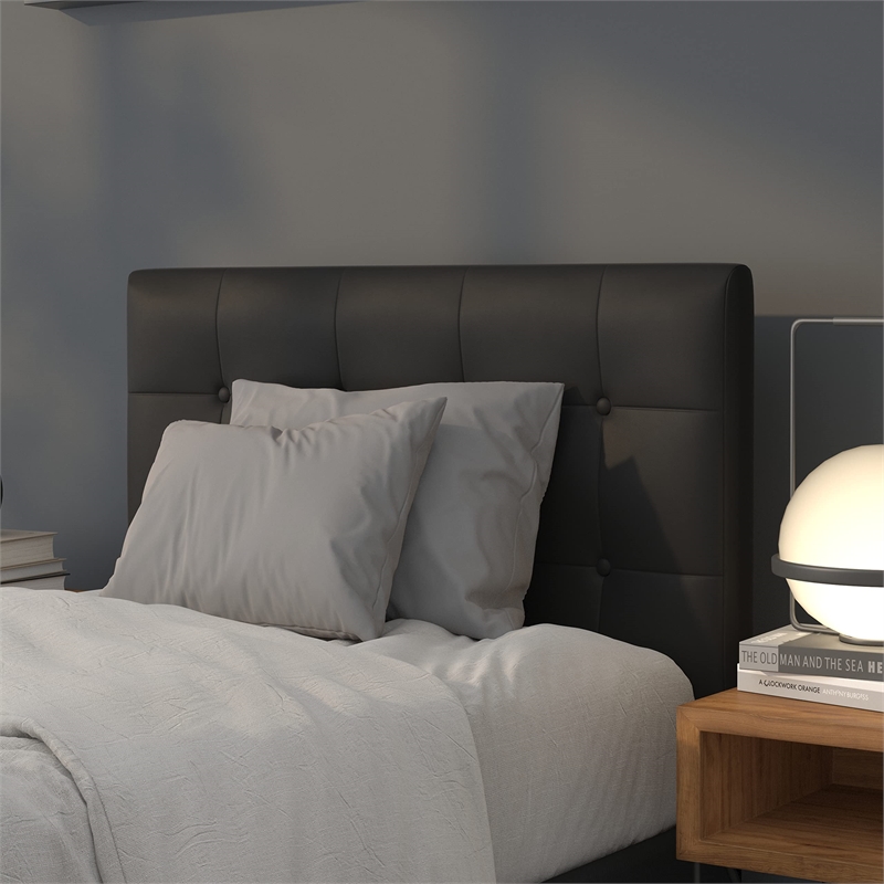 Pemberly Row Faux Leather Tufted Twin Panel Headboard in Black