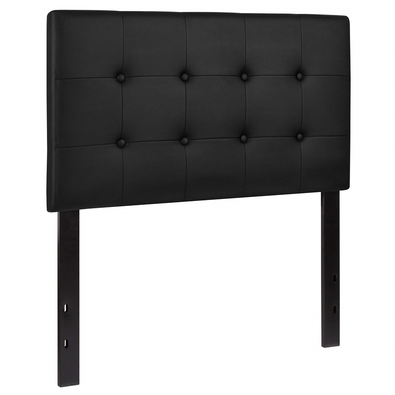 Pemberly Row Faux Leather Tufted Twin Panel Headboard in Black