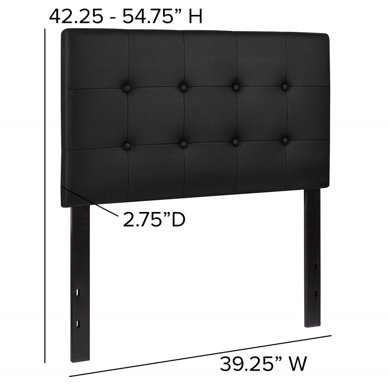 Pemberly Row Faux Leather Tufted Twin Panel Headboard in Black