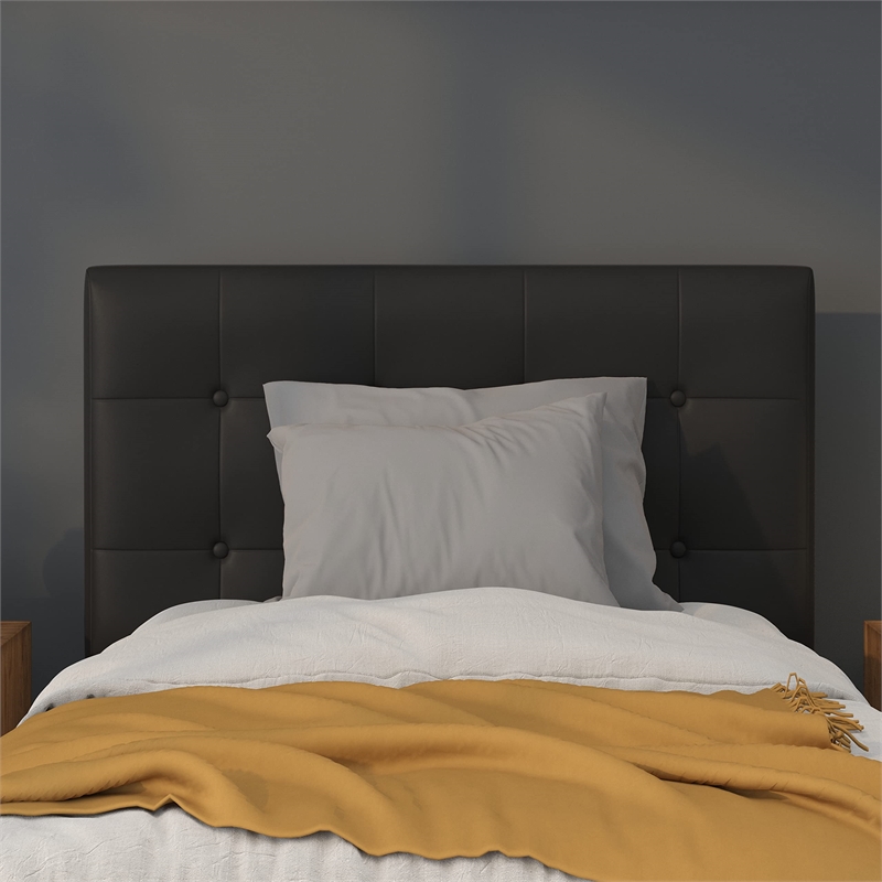 Pemberly Row Faux Leather Tufted Twin Panel Headboard in Black