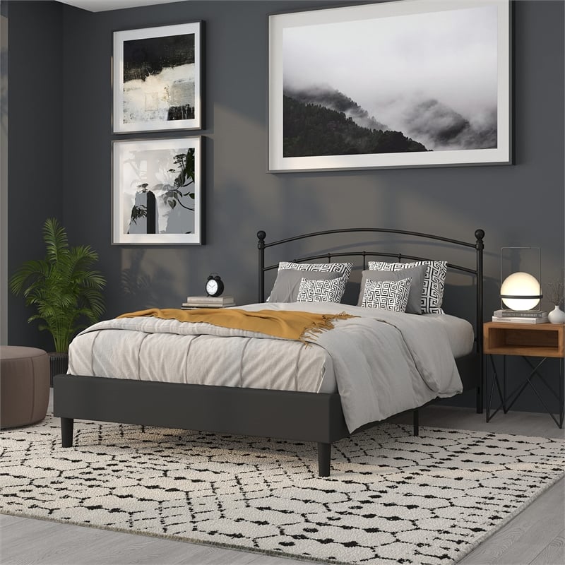 Pemberly Row Contemporary Queen Metal Spindle Headboard in Black