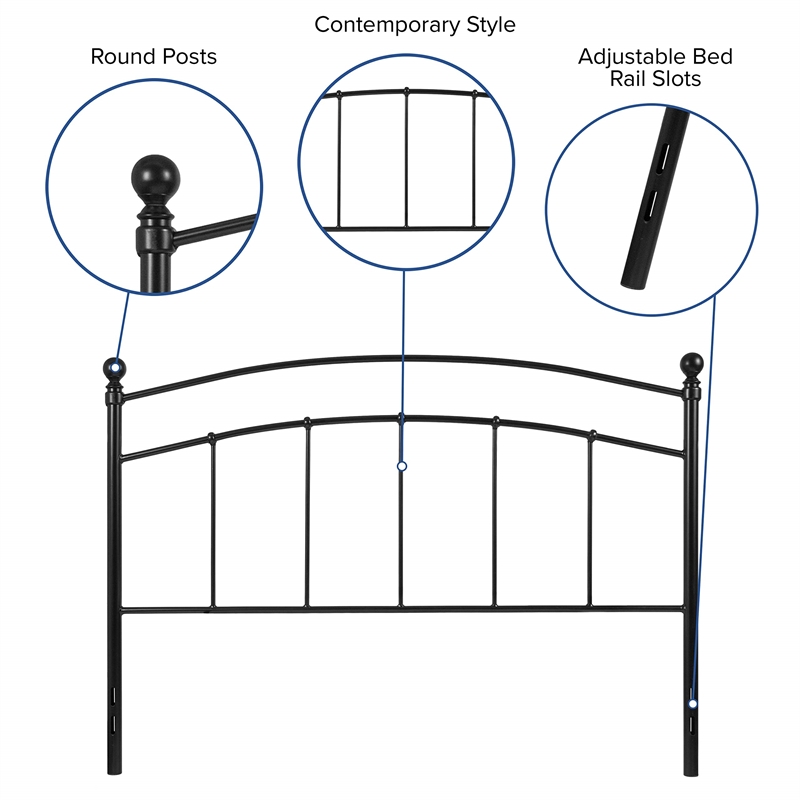 Pemberly Row Contemporary Queen Metal Spindle Headboard in Black