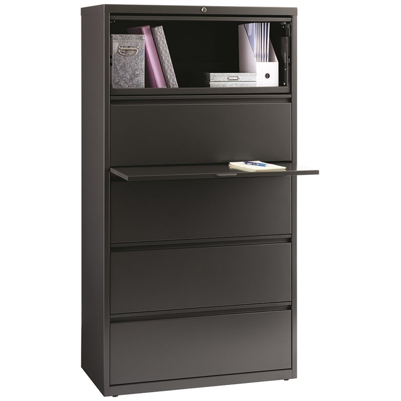 Pemberly Row 36-in Wide Metal 5 Drawer Lateral Filing Cabinet Charcoal