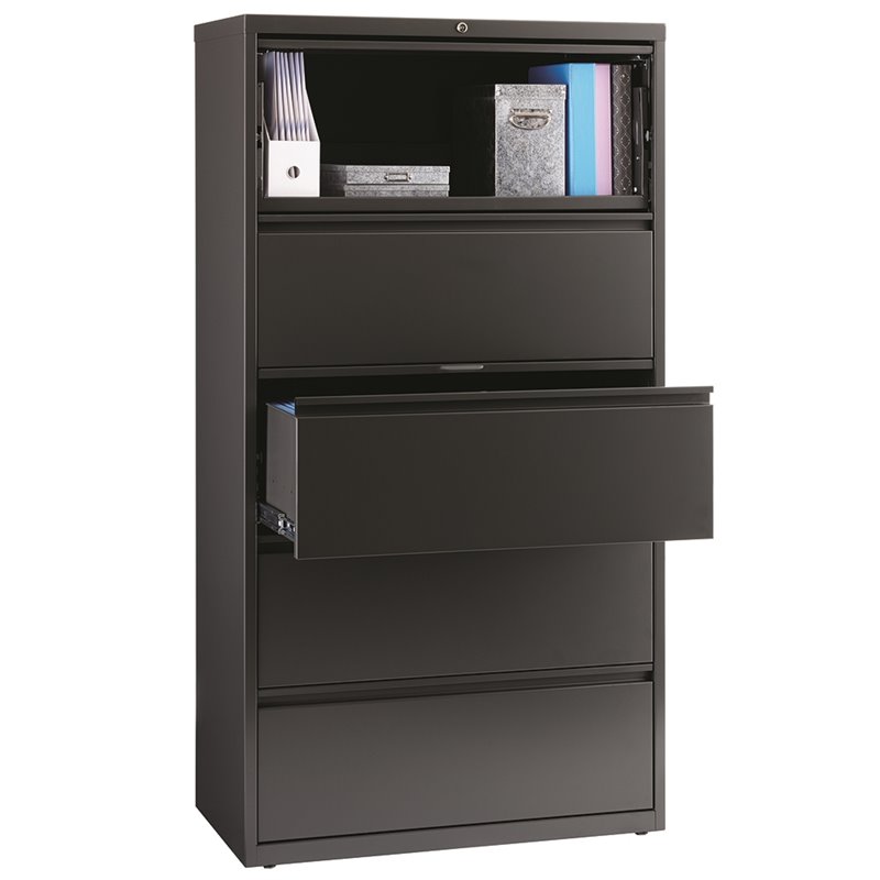 Pemberly Row 36-in Wide Metal 5 Drawer Lateral Filing Cabinet Charcoal
