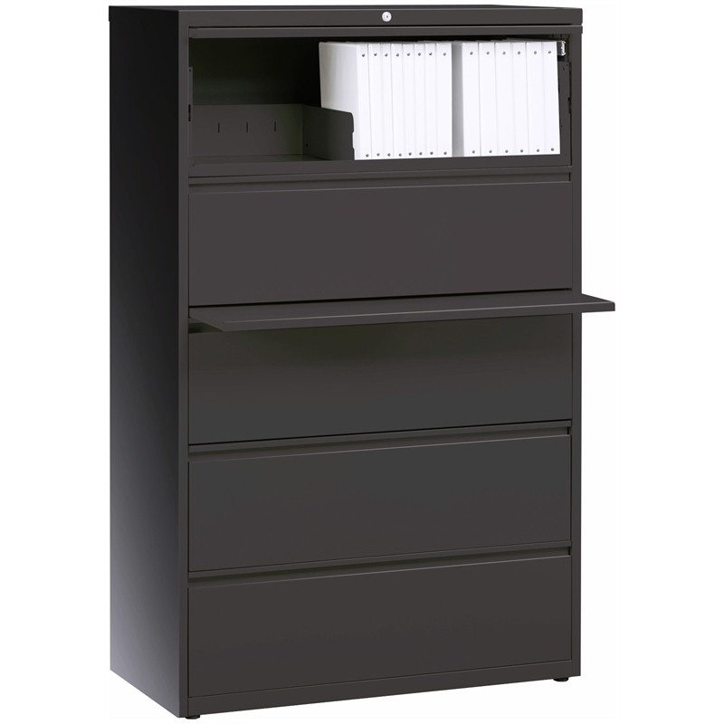 Pemberly Row 36-in Wide Metal 5 Drawer Lateral Filing Cabinet Charcoal