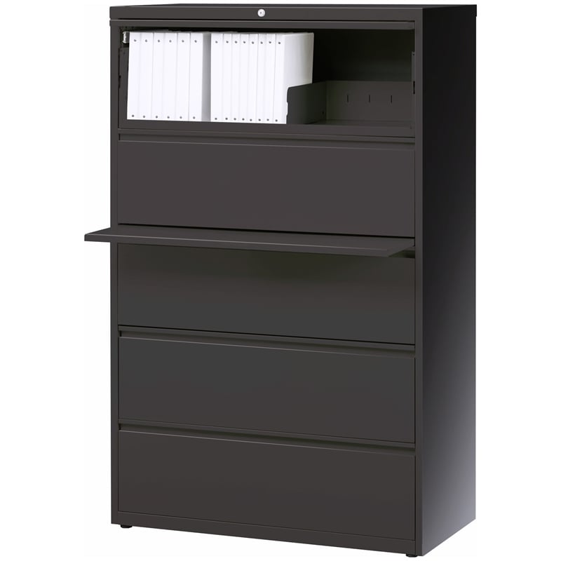 Pemberly Row 36-in Wide Metal 5 Drawer Lateral Filing Cabinet Charcoal