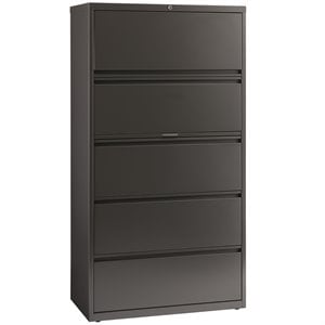 Pemberly Row 36-in Wide Metal 5 Drawer Lateral Filing Cabinet Charcoal
