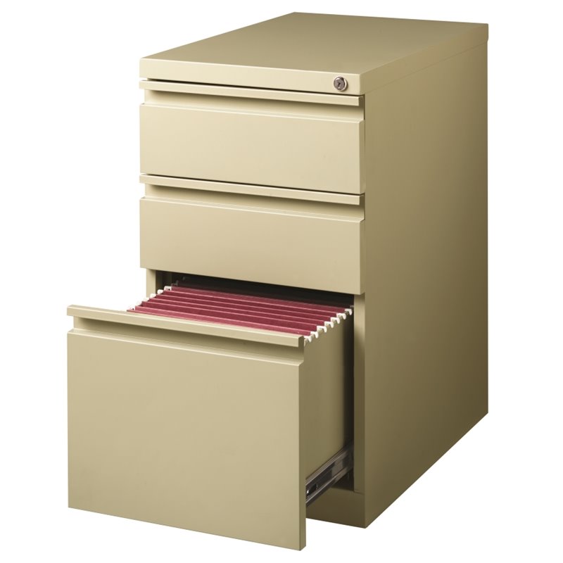 Pemberly RowD Mobile Pedestal 3-Drawer Filing Cabinet Box/Box/File in Beige