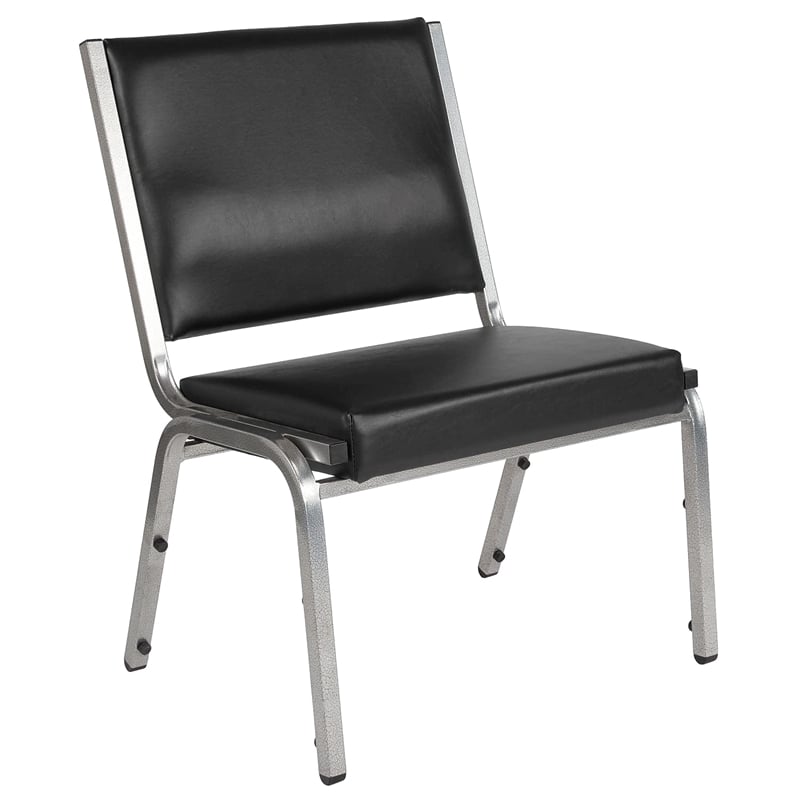 Pemberly Row Faux Leather Bariatric Chair in Black and Silver
