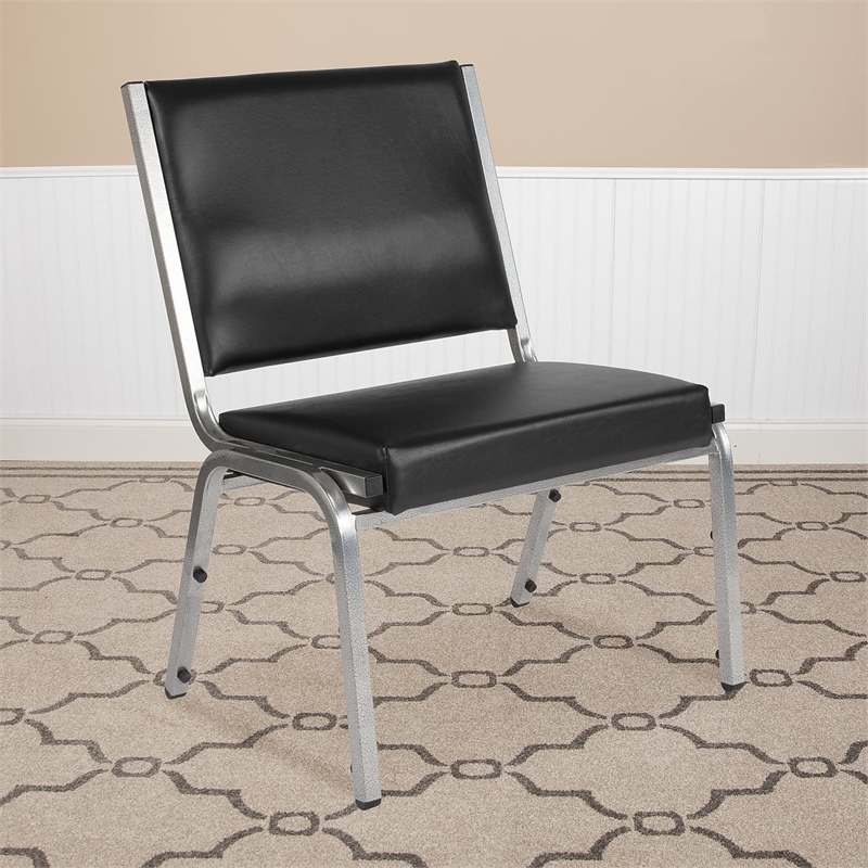 Pemberly Row Faux Leather Bariatric Chair in Black and Silver