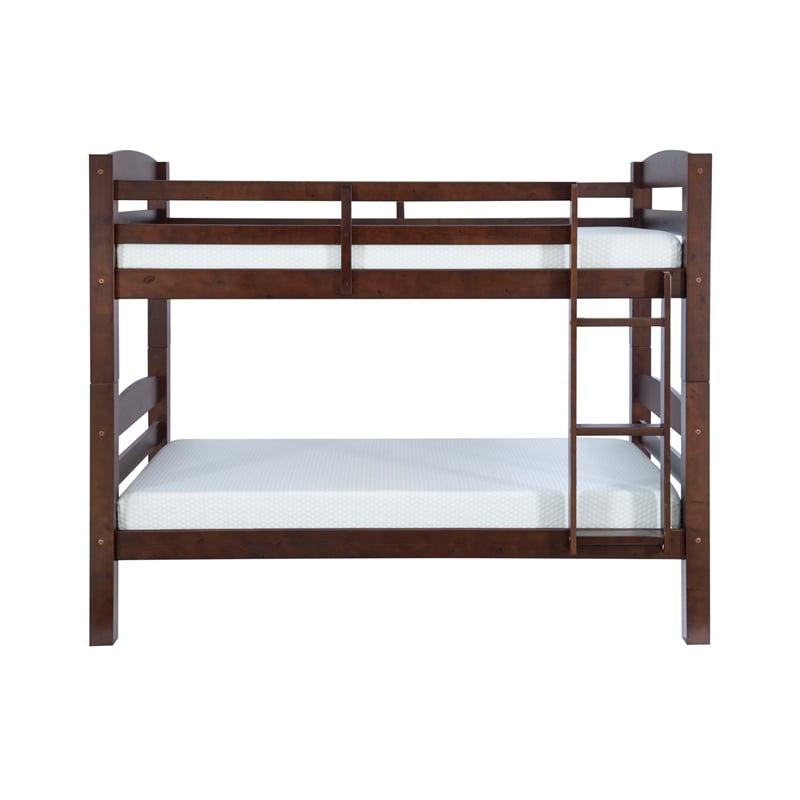 Pemberly Row Modern Twin over Twin Wood Bunk Bed in Espresso