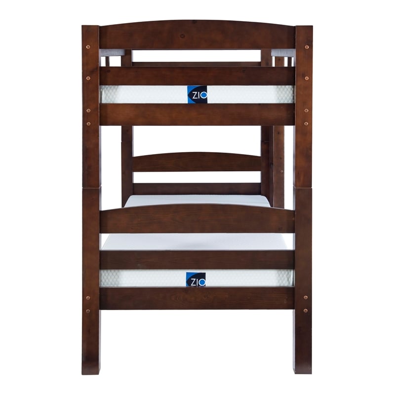 Pemberly Row Modern Twin over Twin Wood Bunk Bed in Espresso