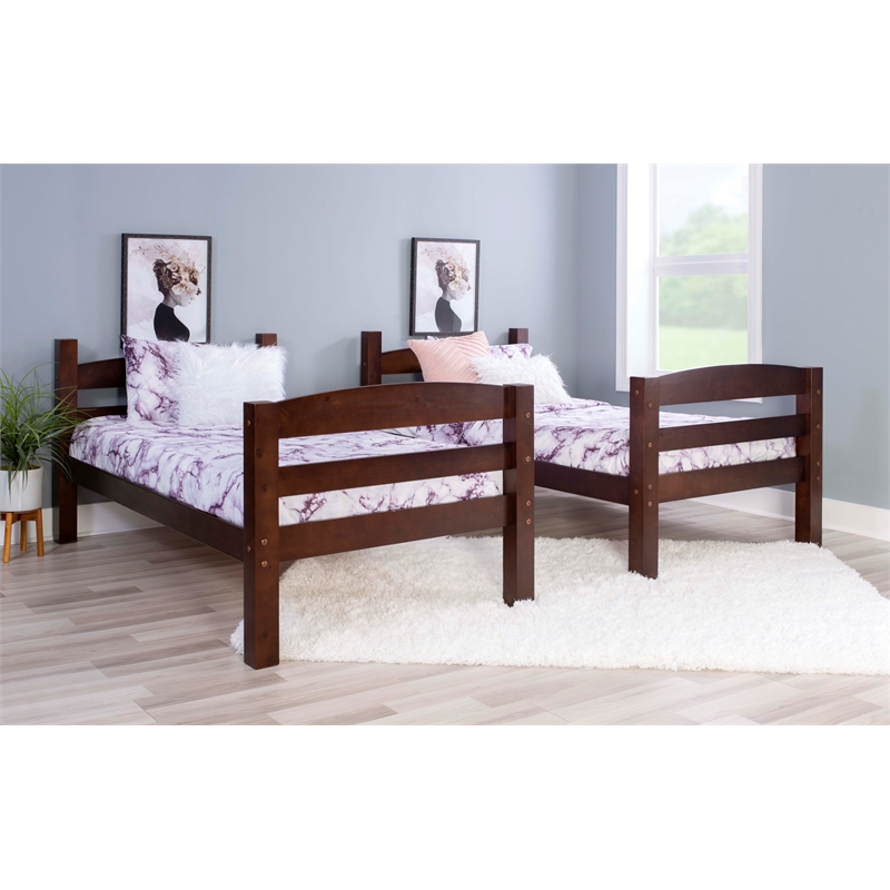 Pemberly Row Modern Twin over Twin Wood Bunk Bed in Espresso