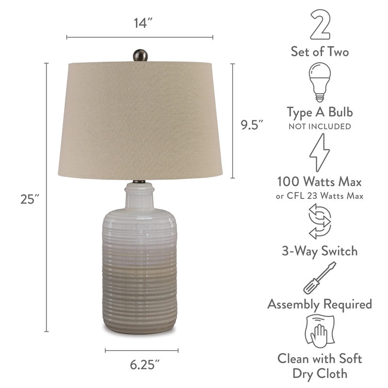 Pemberly Row Contemporary Ceramic Table Lamp in Taupe (Set of 2)