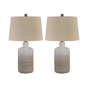 Pemberly Row Contemporary Ceramic Table Lamp in Taupe (Set of 2)