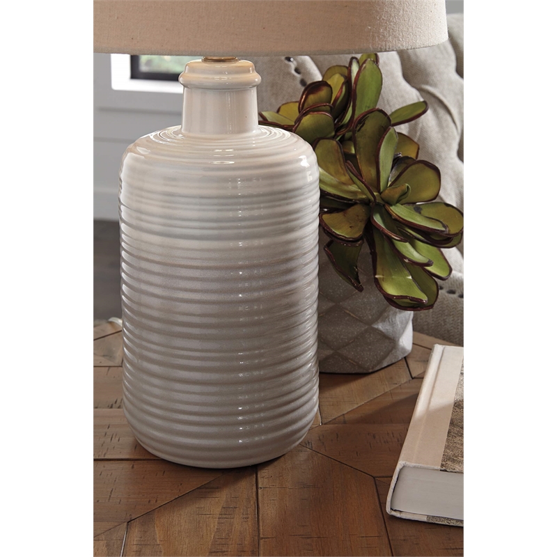Pemberly Row Contemporary Ceramic Table Lamp in Taupe (Set of 2)