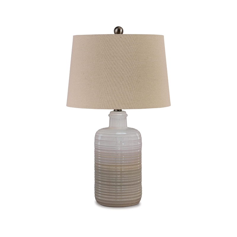 Pemberly Row Contemporary Ceramic Table Lamp in Taupe (Set of 2)