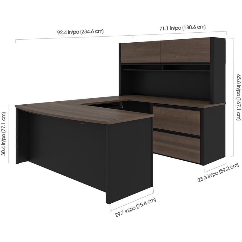Pemberly Row 6 Piece U Shaped Computer Desk with Hutch in Antigua and Black