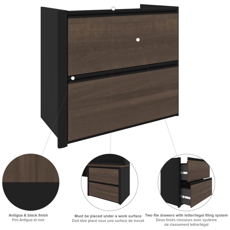 Pemberly Row 6 Piece U Shaped Computer Desk with Hutch in Antigua and Black