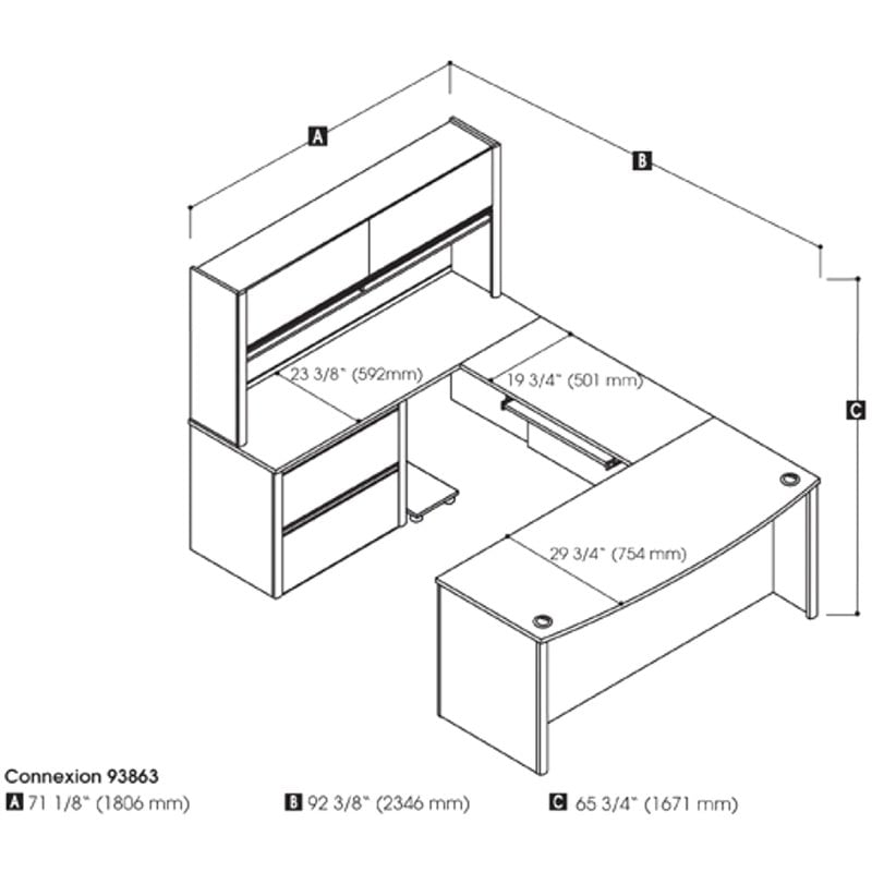 Pemberly Row 6 Piece U Shaped Computer Desk with Hutch in Antigua and Black