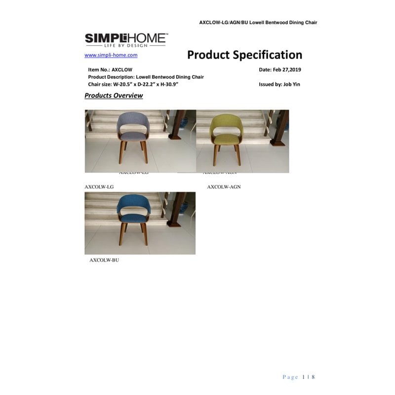 Pemberly Row Modern / Contemporary Solid Wood Dining Chair in Blue