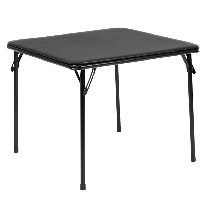 Pemberly Row 3 Piece Square Faux Leather Top Kids Folding Table Set in Black