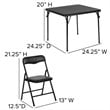 Pemberly Row 3 Piece Square Faux Leather Top Kids Folding Table Set in Black