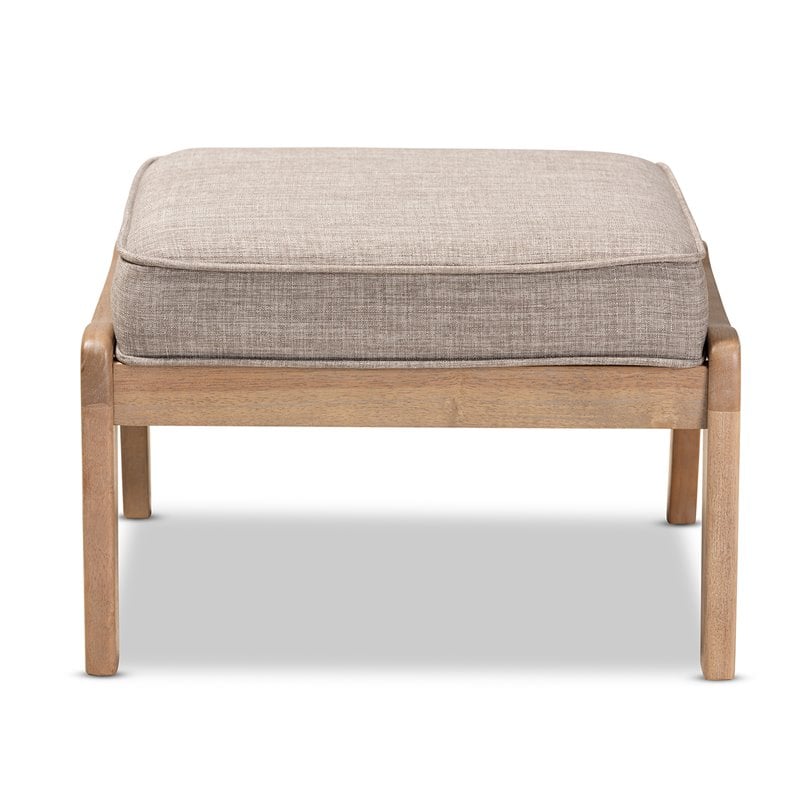 Pemberly Row Light Gray Upholstered Antique Oak Wood Ottoman