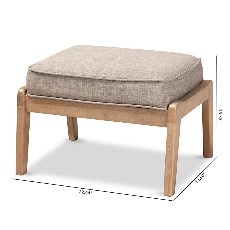 Pemberly Row Light Gray Upholstered Antique Oak Wood Ottoman