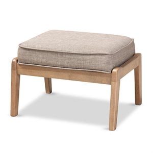 Pemberly Row Light Gray Upholstered Antique Oak Wood Ottoman