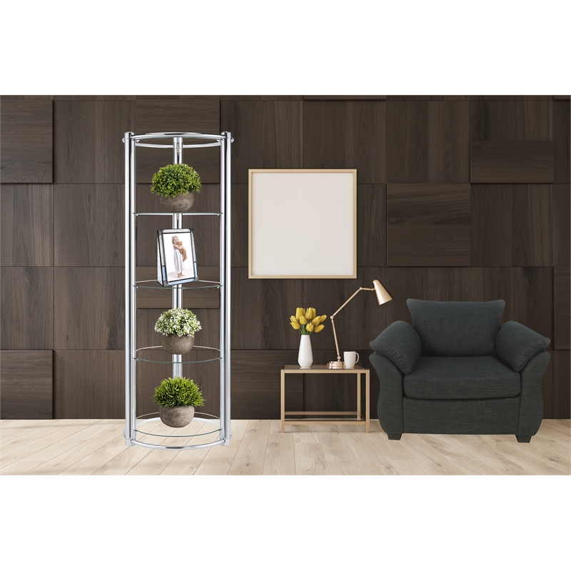 Pemberly Row Modern / Contemporary Glass Display Shelf in Chrome