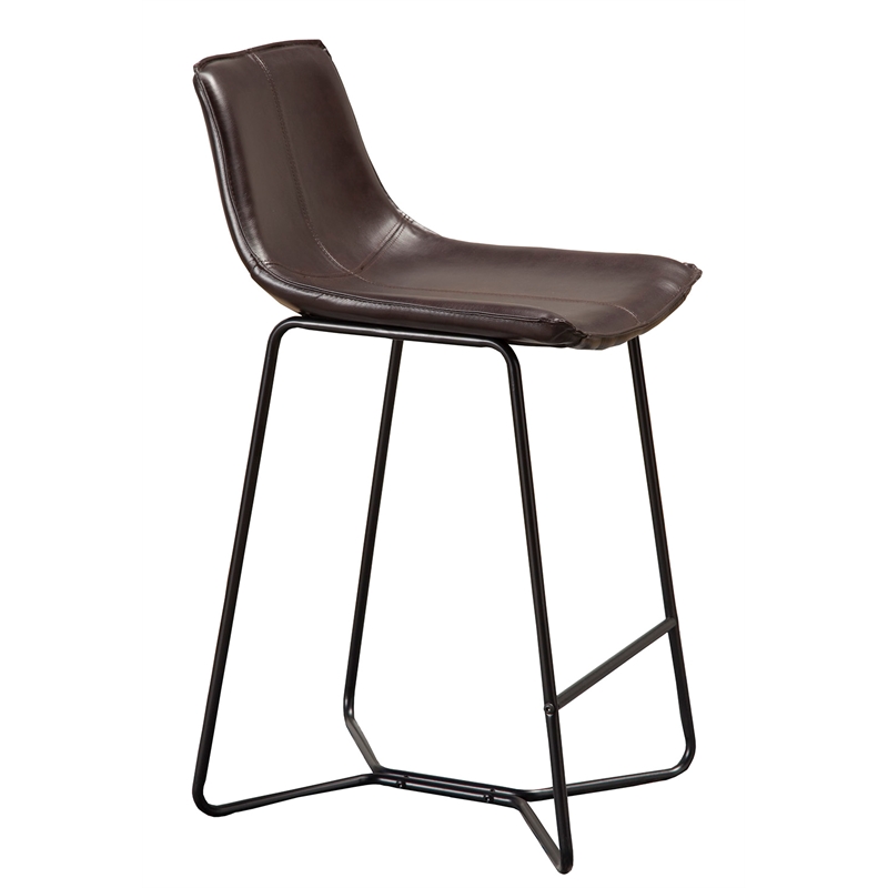Pemberly Row Set of 2 Dining Metal Leg Pub Chairs in Dark Brown