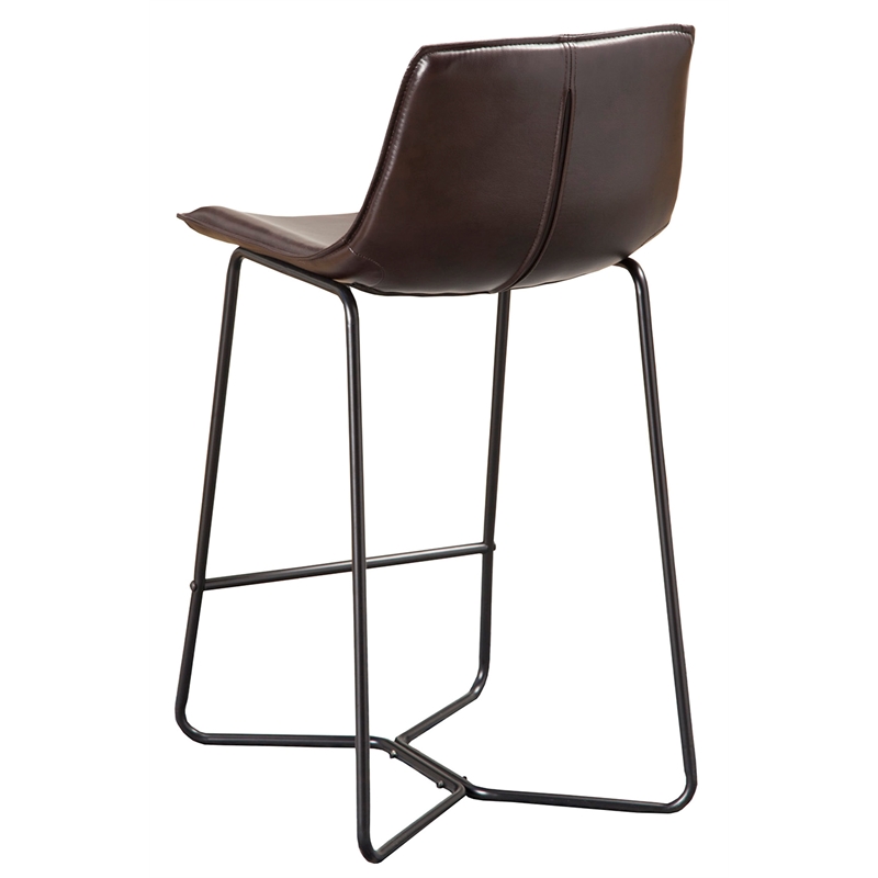 Pemberly Row Set of 2 Dining Metal Leg Pub Chairs in Dark Brown