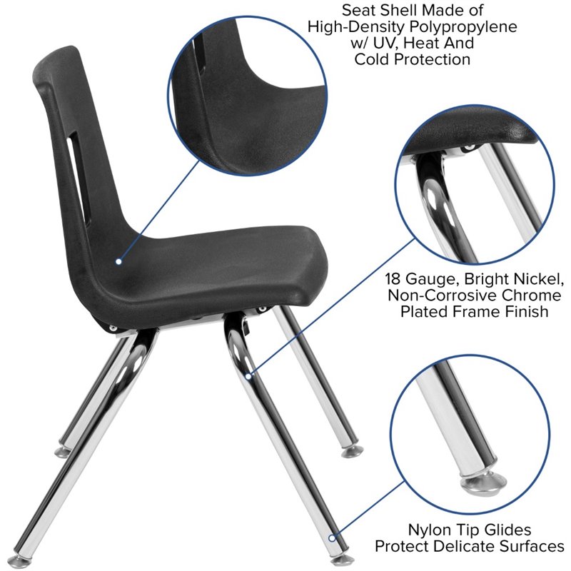 Pemberly Row Contemporary 14In. Student Stack Chair In Black