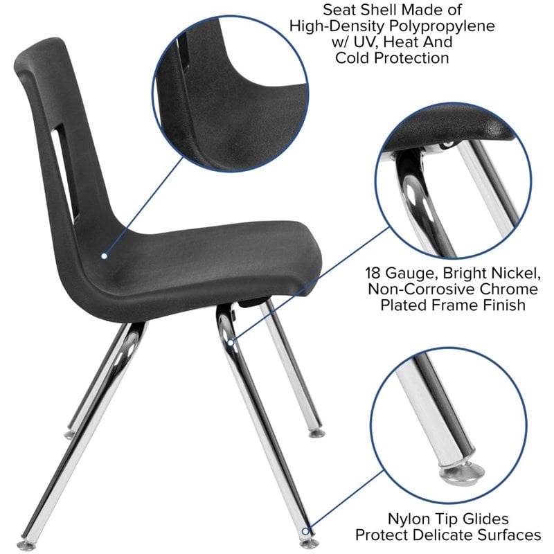 Pemberly Row Contemporary 16In. Student Stack Chair In Black