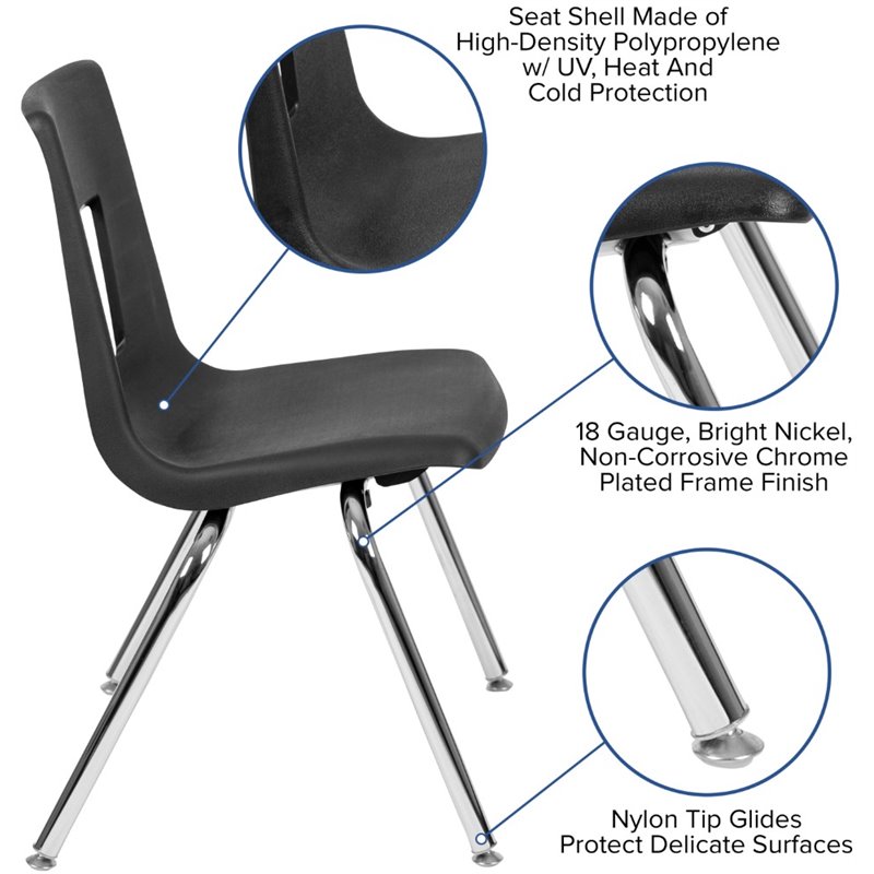 Pemberly Row Contemporary 18In. Student Stack Chair In Black