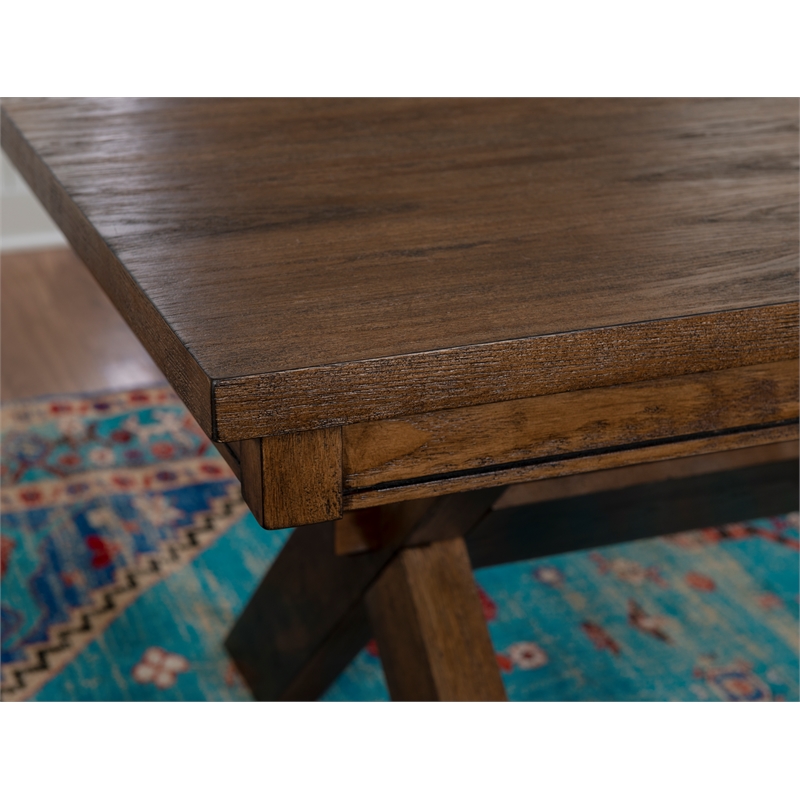 Pemberly Row 7 Piece Wood Dining Set X Frame Padded Seats in Rustic Umber Finish