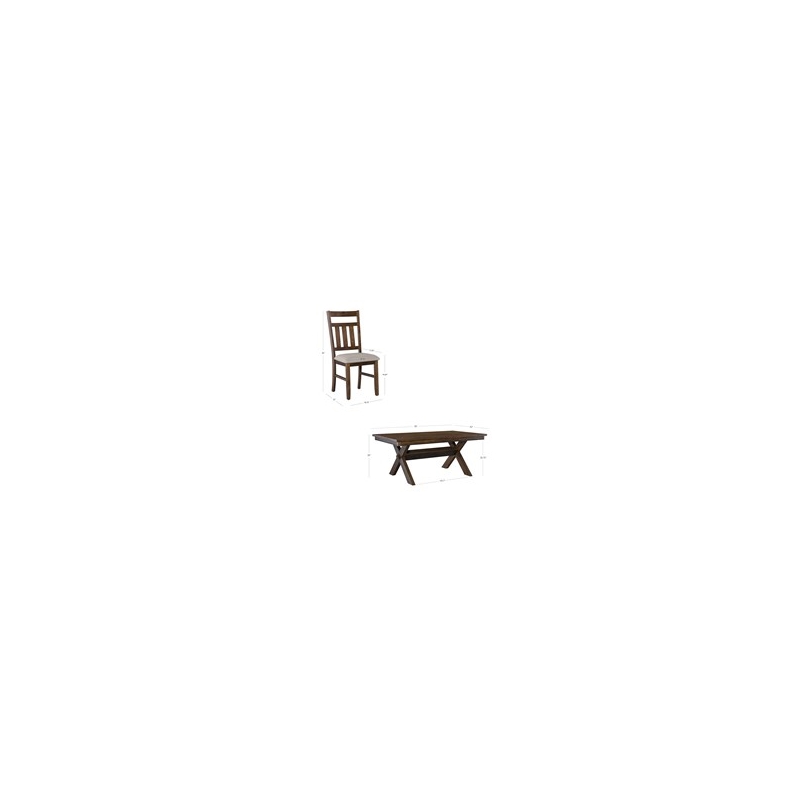 Pemberly Row 7 Piece Wood Dining Set X Frame Padded Seats in Rustic Umber Finish