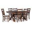 Pemberly Row 7 Piece Wood Dining Set X Frame Padded Seats in Rustic Umber Finish