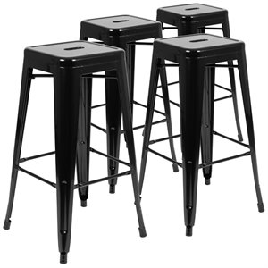 Pemberly Row 30&quot Industrial Metal Bar Stool in Black (Set of 4)